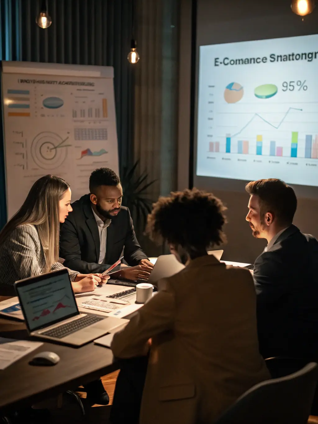 A consultant facilitating a strategic planning session with a diverse team in a modern office setting, emphasizing collaboration and innovation.